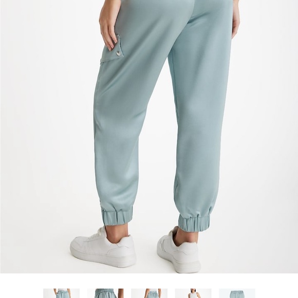 NWT Express High Waisted Satin Cargo Joggers in Silver Blue Size Small - Picture 3 of 5